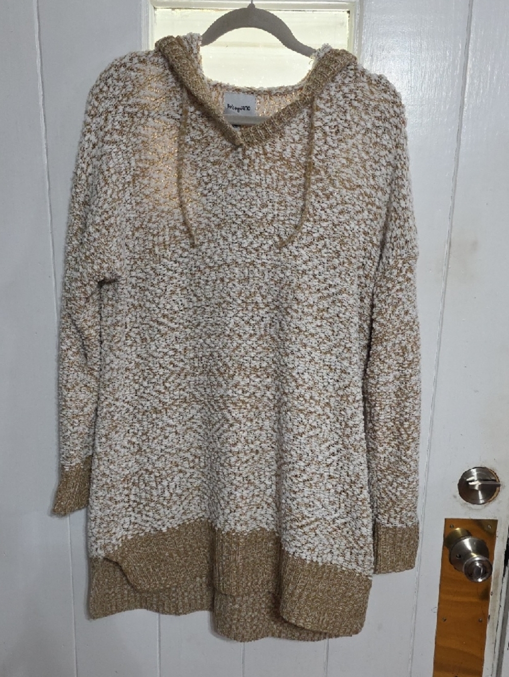 Prissy Jane Women's Hooded Sweater Tan/Cream Chunky Knit Sz 2XL GUC